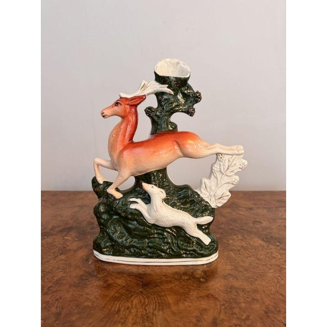 Large 19th Century Antique Staffordshire Deer Spill Vases, Set of 2 For Sale - Image 3 of 9