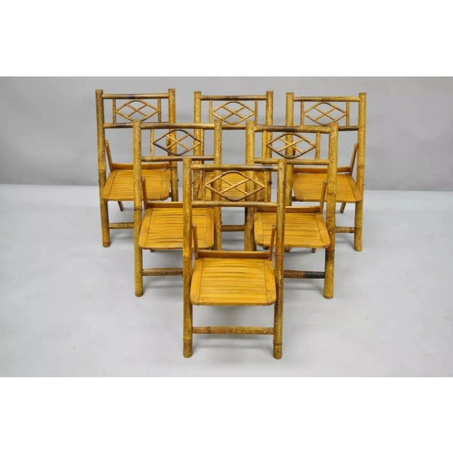 Mid-Century Modern Mid 20th Century Vintage Hollywood Regency Tiki Children's Bamboo Folding Side Chairs - Set of 6 For Sale - Image 3 of 10