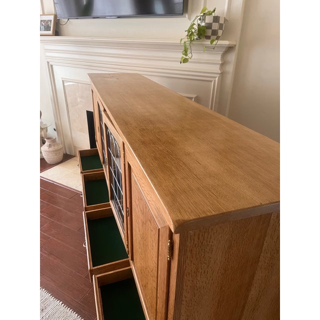 Mid-Century Danish Oak Leaded Stained Glass Sideboard For Sale In Houston - Image 6 of 9