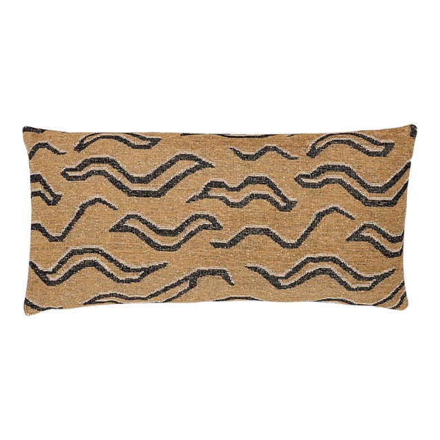 Schumacher Kata 24" Lumbar Pillow in Camel with Black For Sale