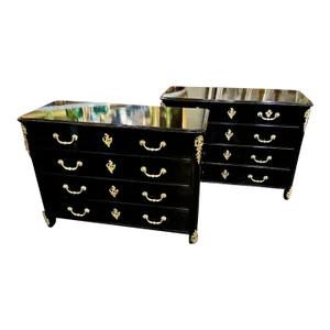 Pair of 20th Century French Regence' Black Lacquer and Gilt Bronze Commodes