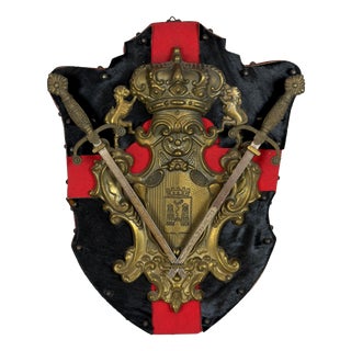 Shield Heraldic Coat of Arms in Wood and Velvet with Brass by Ignoto for Ignoto For Sale