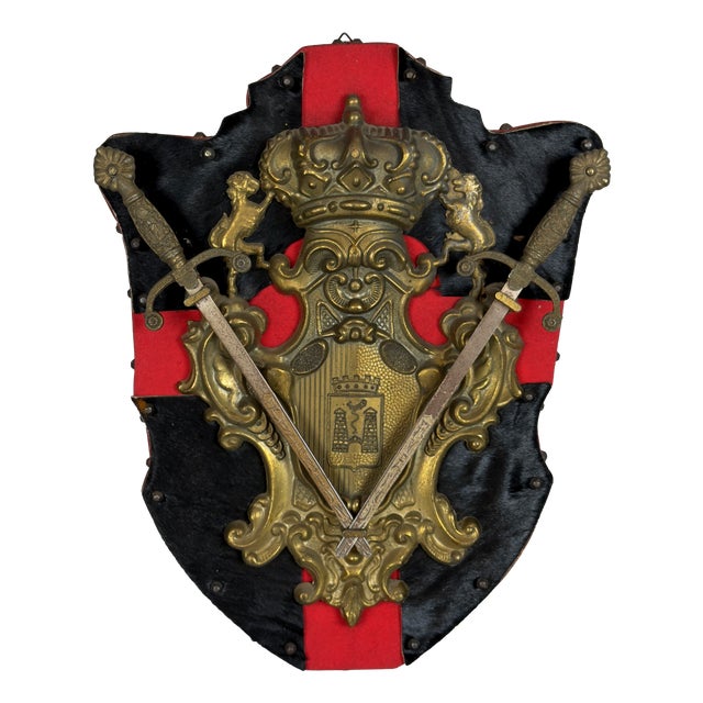 Shield Heraldic Coat of Arms in Wood and Velvet with Brass by Ignoto for Ignoto For Sale