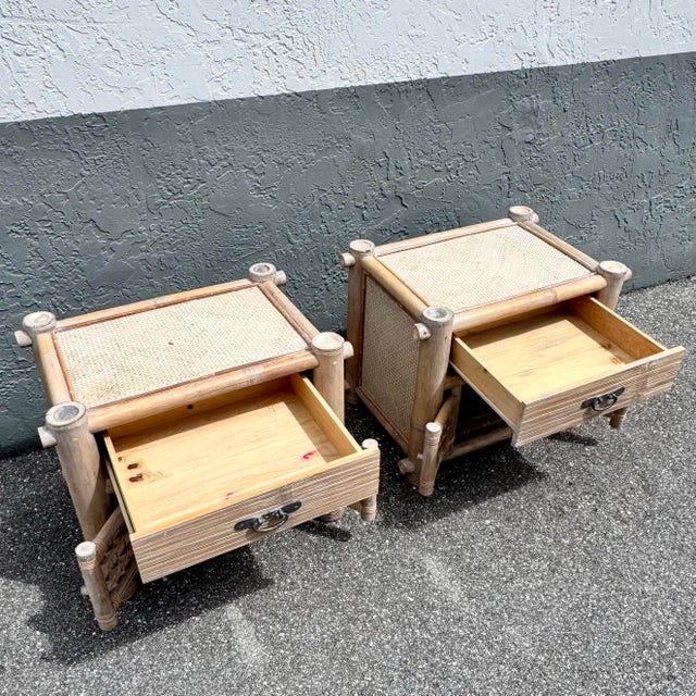 Boho Chic Chunky Bamboo Wicker Nightstands - A Pair For Sale In West Palm - Image 6 of 12
