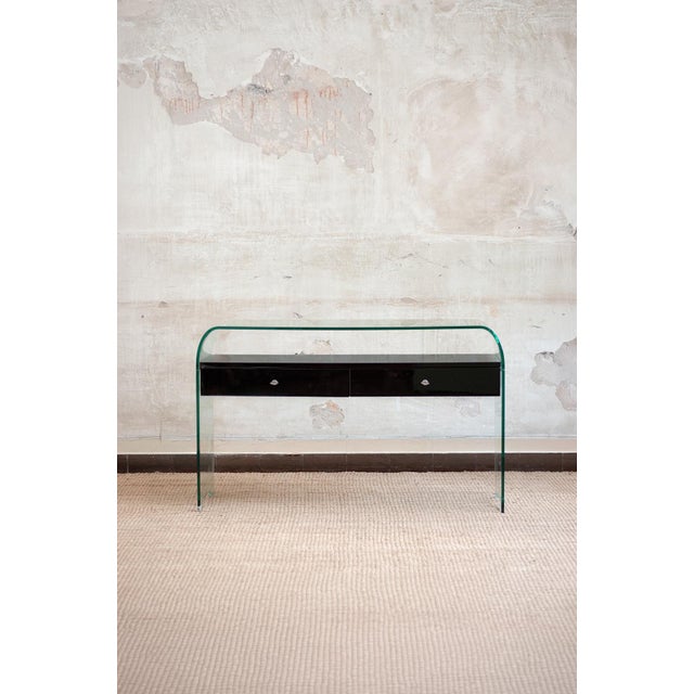 Wood Bent Glass Lacquered Console with Suspended Drawers, 1990s For Sale - Image 7 of 7