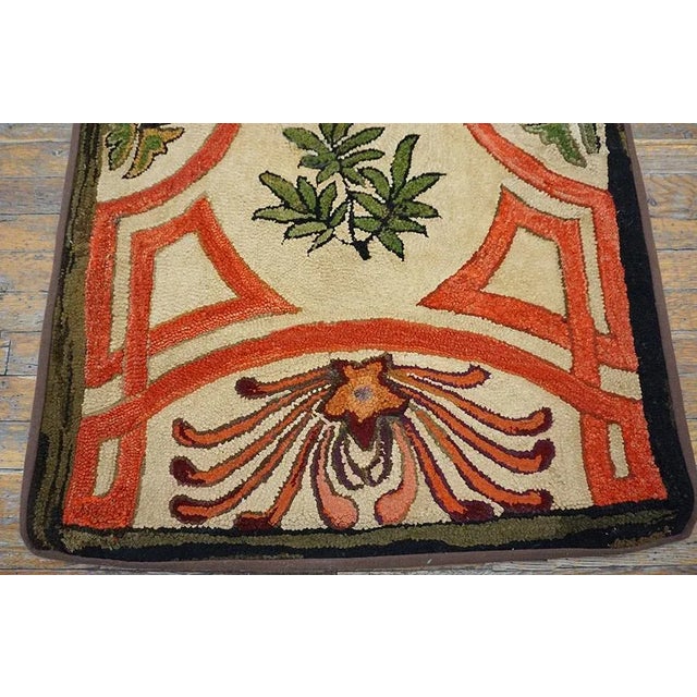 Impressive Beige, Red and Green Color With Floral Design Antique American Hooked Rug For Sale In New York - Image 6 of 10