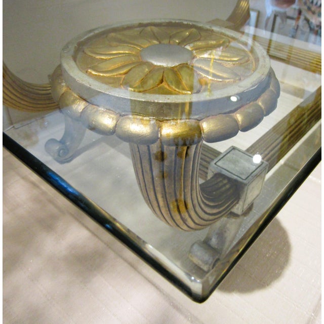 1960s Hollywood Regency Italian Silver and Gold Leaf Carved Wood and Glass Coffee Table For Sale - Image 11 of 15