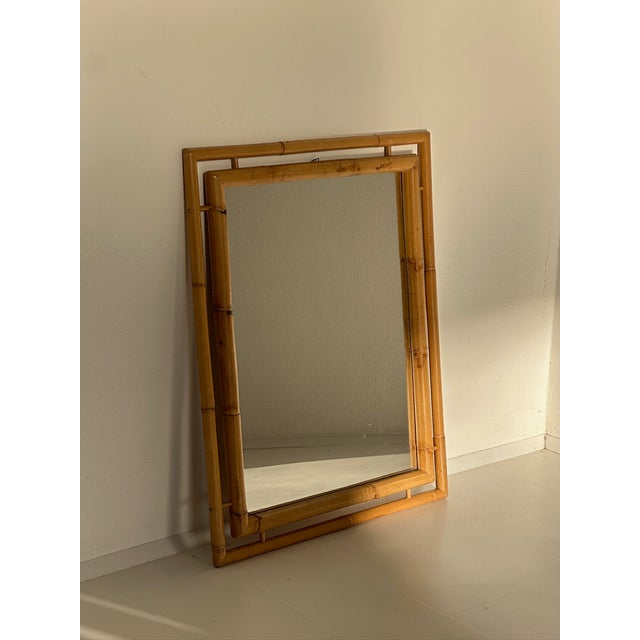 Rectangular Bamboo Rattan Mirror, 1970s, in Flawless conditions. Designed 1970 to 1979