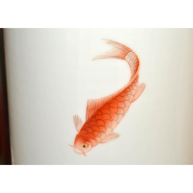Ceramic 20th Century Signed Mk Bo Jia Porcelain Iron Red, Gilt Decorated Koi Fish Vase Vessel Japan For Sale - Image 7 of 12