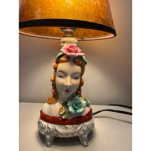Mid 20th Century Japanese Hand Painted Porcelain Bust of a Woman Lamp Boudoir For Sale - Image 10 of 10
