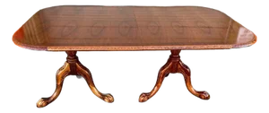 Georgian Chippendale Style Two Pedestal Extension Dining Table With 2 Leaves