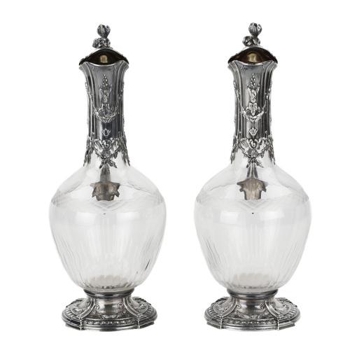French Glass Wine Jugs in Silver, Set of 2 For Sale - Image 3 of 10