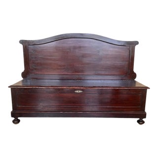 Italian Antique Walnut Wood Bench With Trunk For Sale