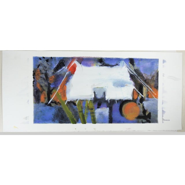 Late 20th century watercolor on paper abstract painting of white tent. Unsigned. Unframed, image size 21" x 11".
