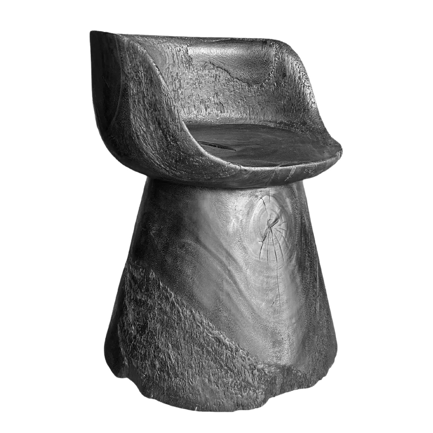 Sculptural Chair Carved From Solid Suar Wood Modern Organic | Chairish