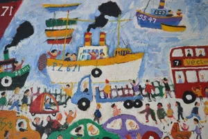 Simeon Stafford The Wharf St Ives: Contemporary Outsider Art Oil Painting 2000