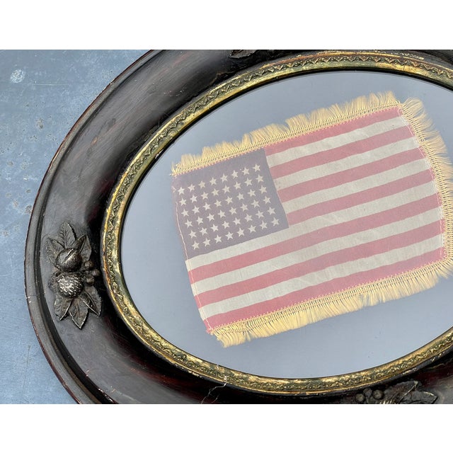 1940s American Flag in 19th Century Frame 48 Star With Gold Fringe Border For Sale In Philadelphia - Image 6 of 7