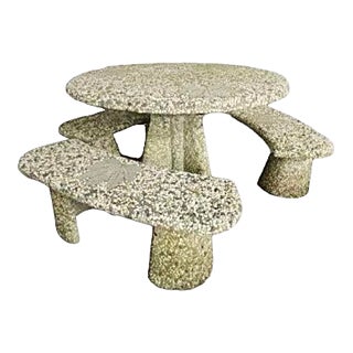 1970s Vintage Solid Stone and Pebble Patio Table - 4 Pieces For Sale