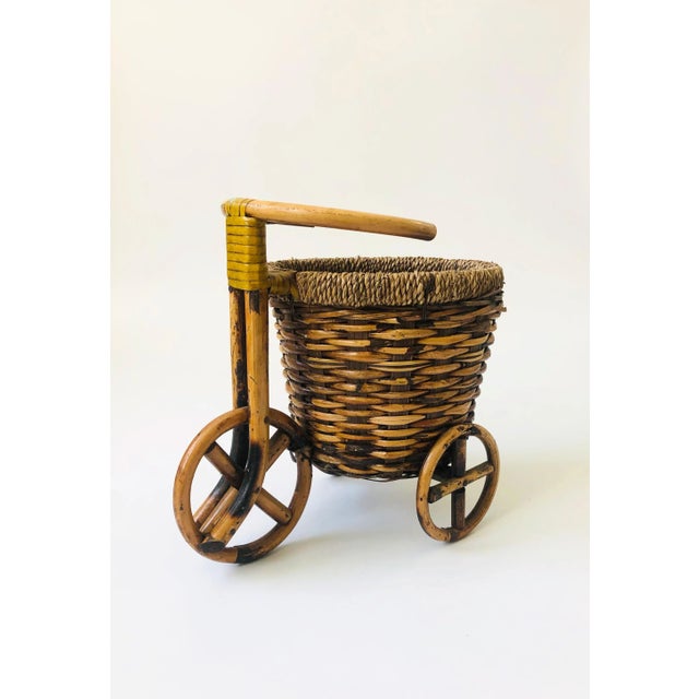 Vintage Rattan Bicycle Plant Basket For Sale - Image 12 of 12