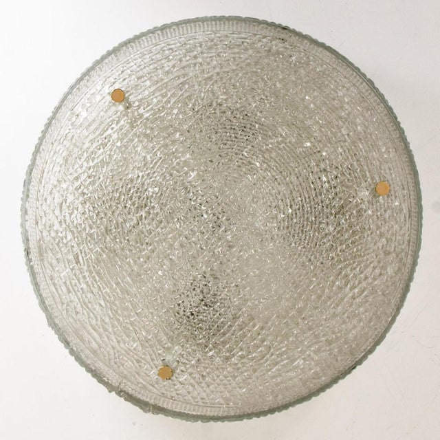 Metal Large Thick Textured Glass Flush Mounts, 1970s For Sale - Image 7 of 12