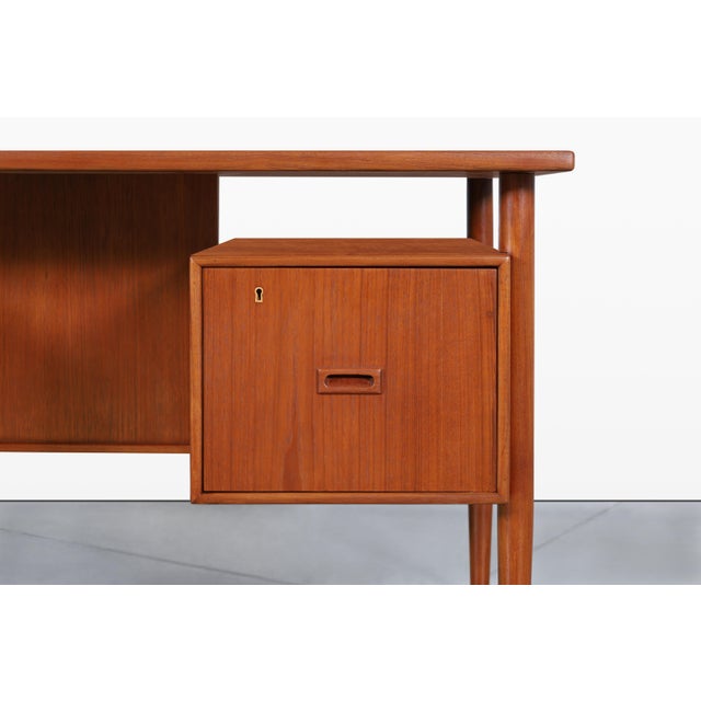 Danish Modern Executive Floating Top Teak Desk by Johannes Sorth For Sale - Image 4 of 14