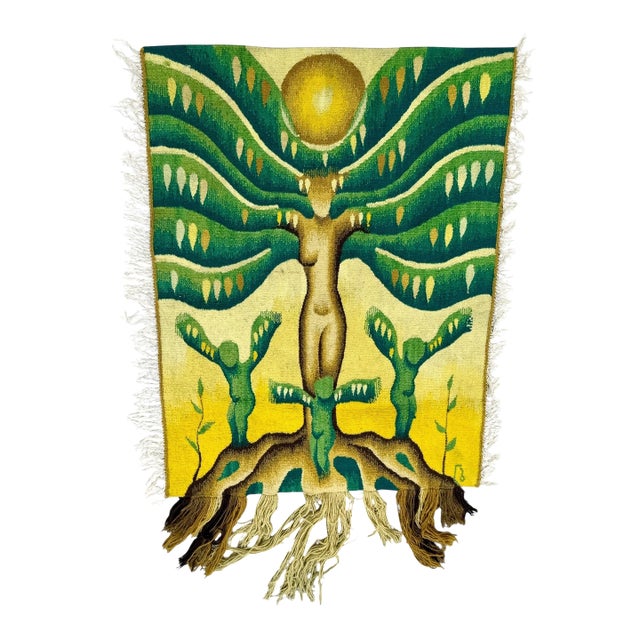 Hand Woven Wool Tapestry Feminist Textile Art Wall Hanging Judy Chicago Homage, c.1970's For Sale