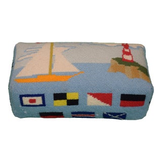 Nautical Needlepoint Brick Doorstop W/ Signal Flags/ Lighthouse & Sailboat For Sale