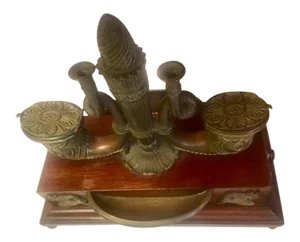 19th Empire Bronze and Wood Ink Stand
