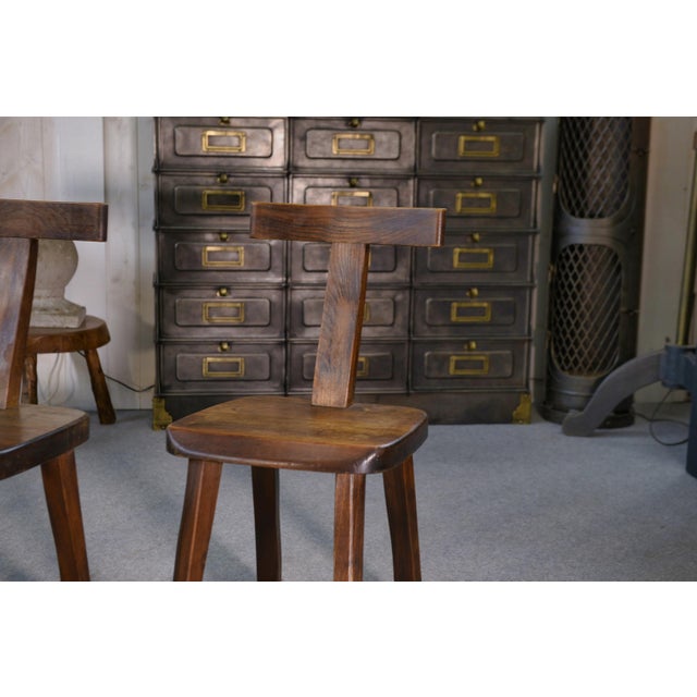 Wood Brutalist T Chairs in Elm from Aranjou, 1960s, Set of 4 For Sale - Image 7 of 10