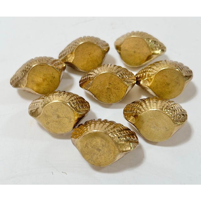 Late 20th Century Vintage Coastal Brass Clam Shell Place Card Holders – Set of 8 For Sale - Image 5 of 5