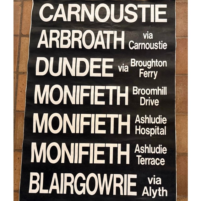 Early 20th Century Black and White Monumental Vintage 1990’s Scottish Transportation Bus Destination Roll Sign For Sale - Image 5 of 12