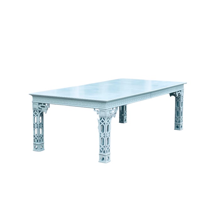 1960s Chinese Chippendale Table Lattice Legs Painted Pale Blue For Sale In Houston - Image 6 of 11