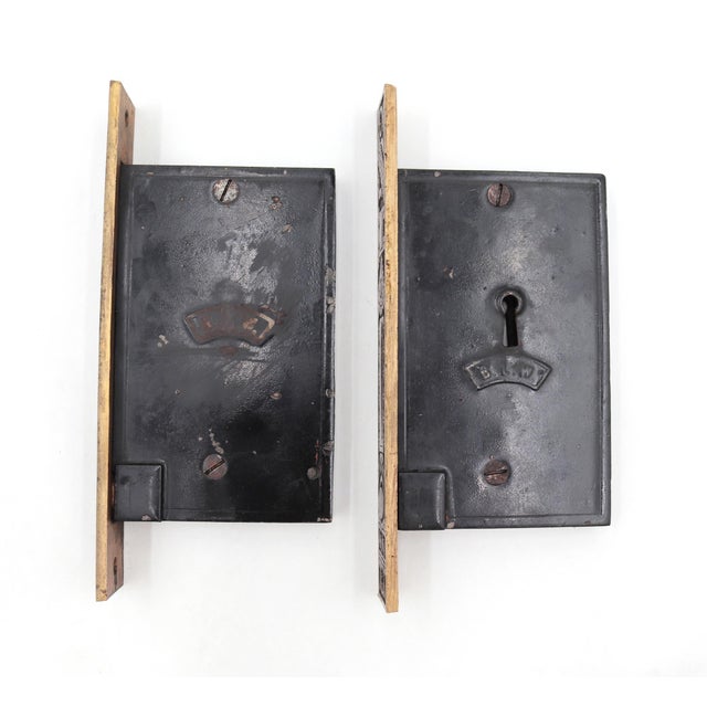 Pair of Antique Aesthetic Barrows Lock Brass Pocket Door Locks For Sale - Image 4 of 6