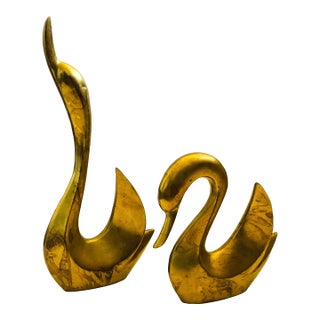 Large Modernist Vintage Brass Swans - Set of 2 For Sale