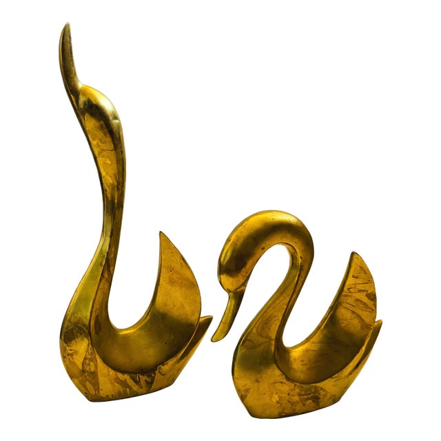 Large Modernist Vintage Brass Swans - Set of 2 For Sale