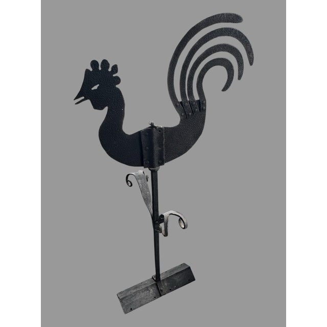 Folk Art Early 20th Century Primitive Wrought Iron Country Folk Art Figural Rooster Weathervane For Sale - Image 3 of 12