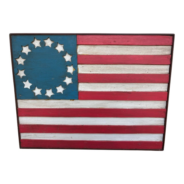 Vintage Americana Wooden Ameican Flag Betsy Ross Wall Art For Sale