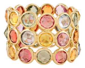 14k Gold Triple Layer Rainbow Multi Sapphire Eternity Ring Size 6.5