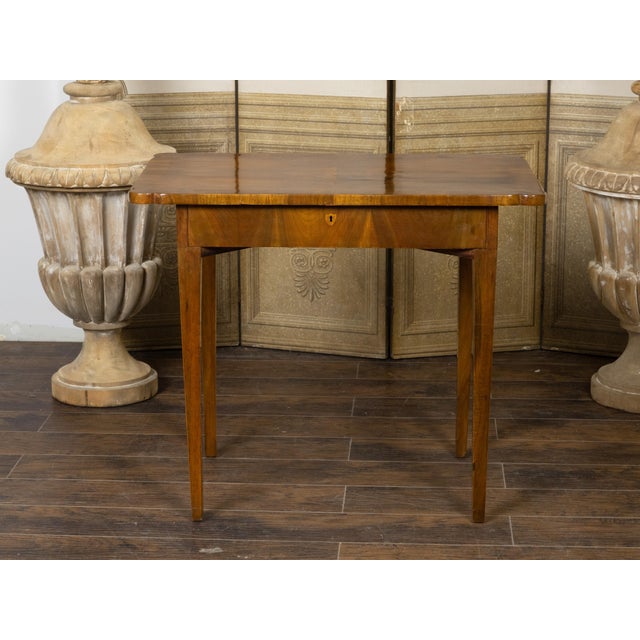 19th Century French 19th Century Walnut Side Table with Quarter Veneer and Single Drawer For Sale - Image 5 of 12
