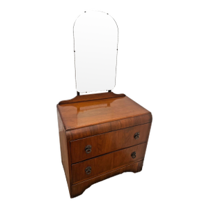 Vintage Art Deco Style Dresser Chest Two Drawers, Waterfall Top, Mirror