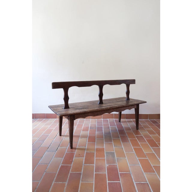 19th Century French Rustic Bench in Wood with Scalloped Back For Sale - Image 14 of 14