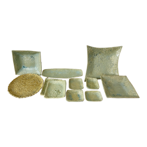 Set of Studio Pottery Floral Motif Celadon Decorative Accessories - Set of 11