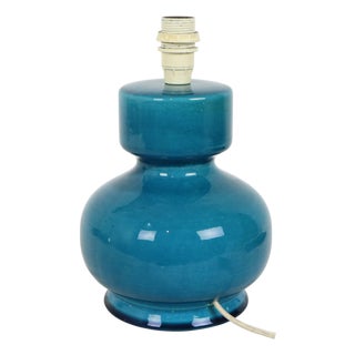 Italian Round Blue Ceramic Table Lamp, 1970s For Sale