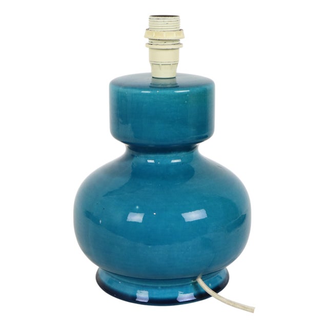 Italian Round Blue Ceramic Table Lamp, 1970s For Sale
