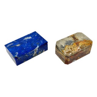 1970s Pair of Stunning Small Agate and Lapis Boxes For Sale