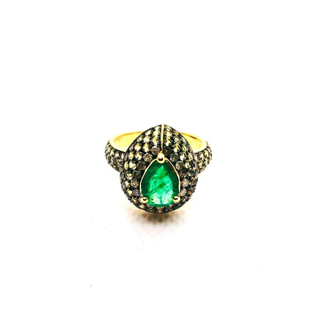 Bochic "Orient" Vintage Emerald & Fancy Yellow Sapphire Ring Set In 18K Gold & Silver, Size 6.5 For Sale - Image 13 of 18