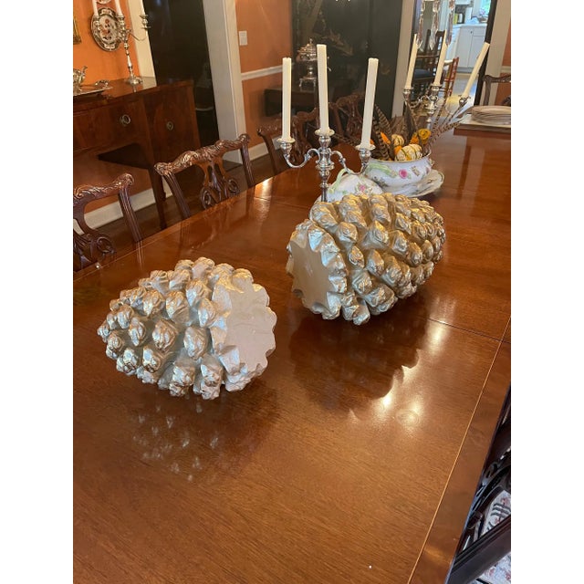 Modern Handmade Golden Decorative Wooden Pinecones - Set of 2 For Sale - Image 3 of 7