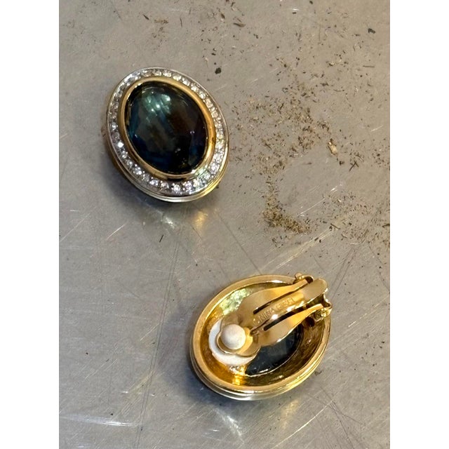 Nina Ricci Nina Ricci Oval Gold-Tone/Rhinestone Clip Earrings For Sale - Image 4 of 5