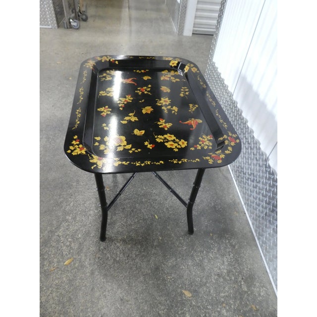 1970s Italian Painted Tole Tray Table With Faux Bamboo Legs For Sale - Image 11 of 13