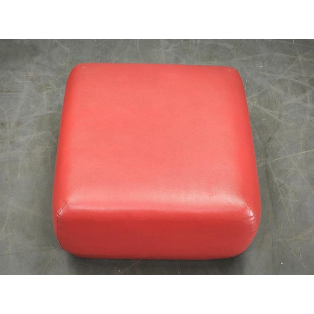 Postmodern 1980s Italian Postmodern Red Faux Leather Pouf Ottoman For Sale - Image 3 of 9